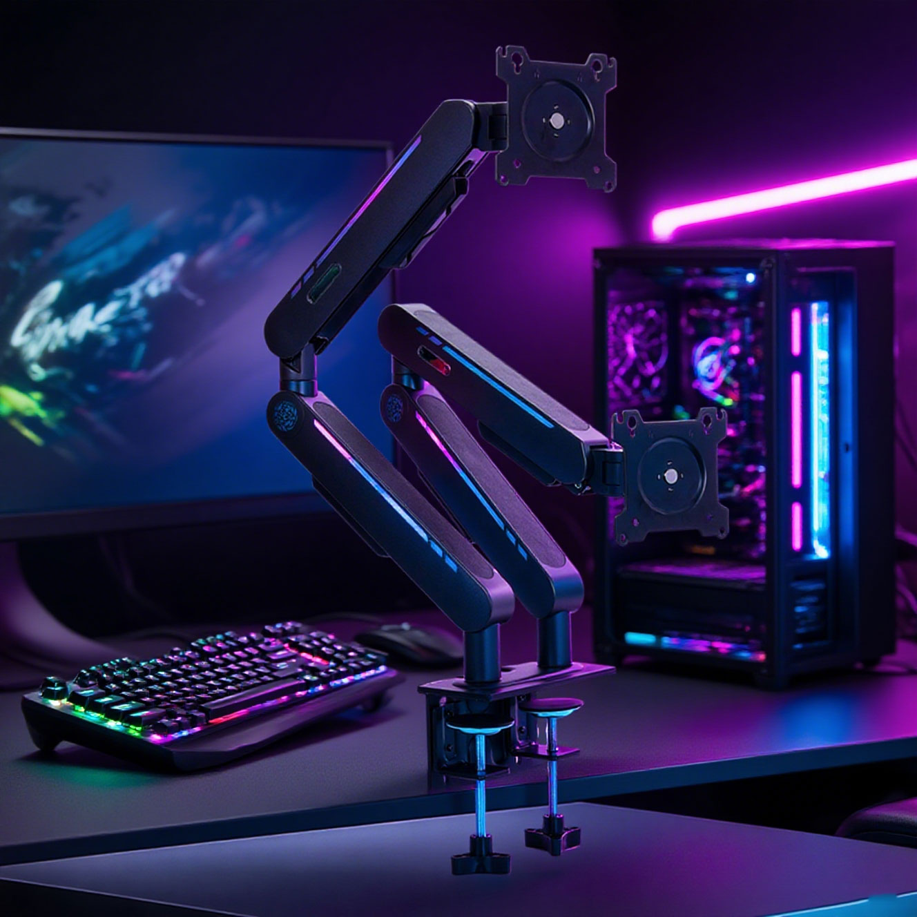 حامل مكتب جديد بذراع مزدوج قاب - مراجعة Adjustable Monitor Mount وسعره