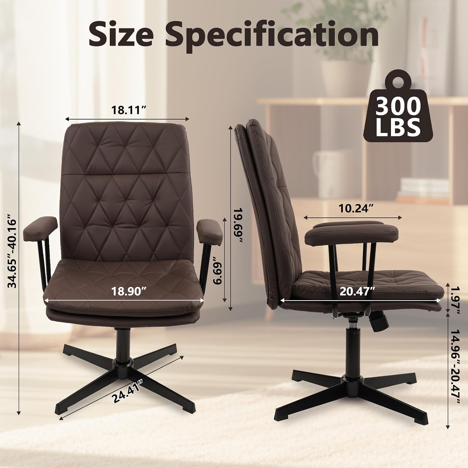 كرسي مكتب جلدي بني بدون عجلات، - مراجعة Task Chair Mid Back وسعره