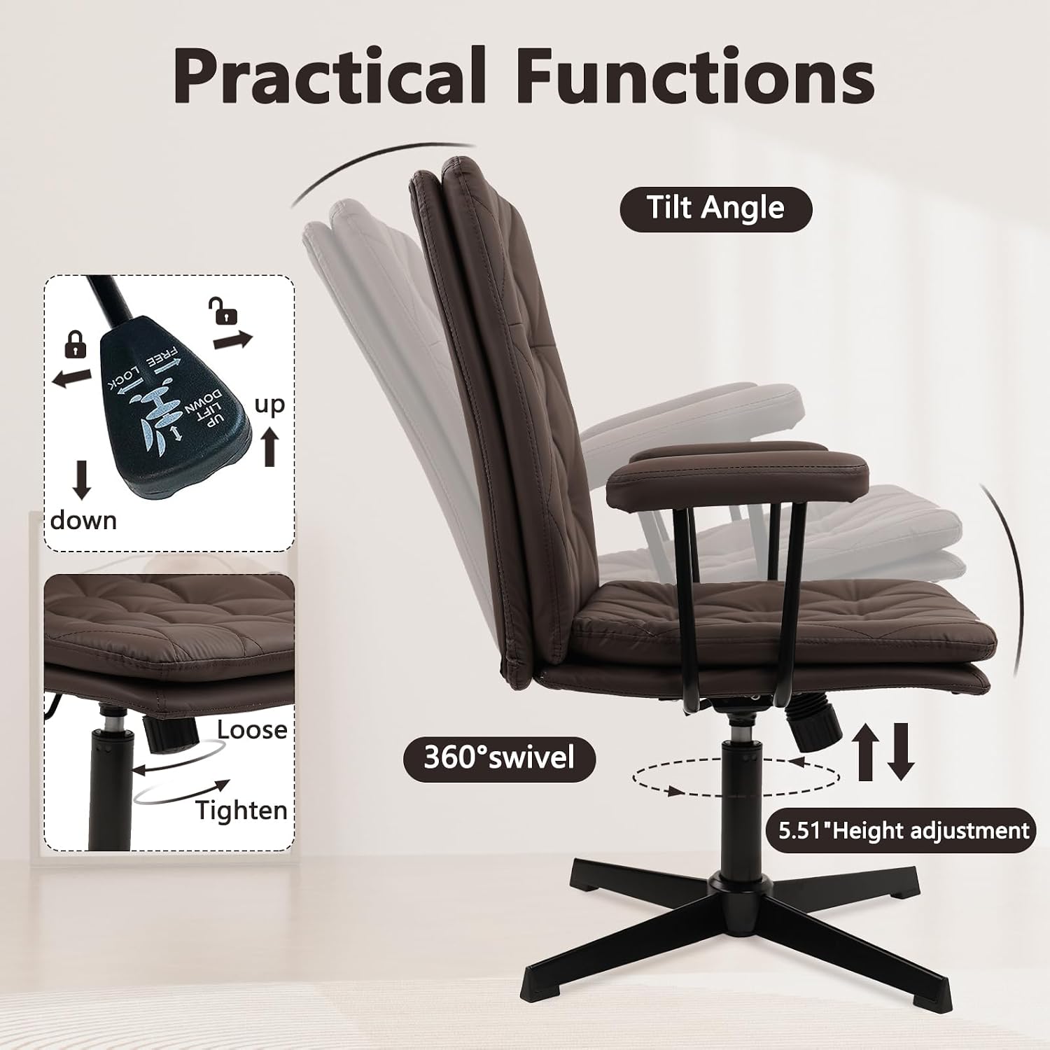 كرسي مكتب جلدي بني بدون عجلات، - مراجعة Task Chair Mid Back وسعره